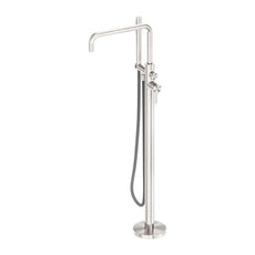 Nero Zen SS316L Freestanding Bath Mixer With Outdoor Shower Hose Brushed Nickel NR162203a01BN - The Blue Space