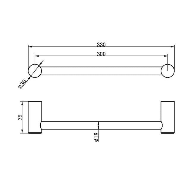 Technical Drawing Nero Zen SS316L Hand Towel Rail Graphite NR1680aGR - The Blue Space