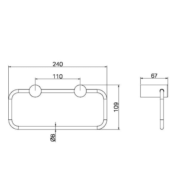 Technical Drawing Nero Zen SS316L Hand Towel Ring Brushed Bronze NR1680BZ - The Blue Space