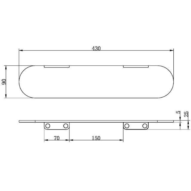 Technical Drawing Nero Zen SS316L Metal Shower Shelf Graphite NR1687aGR - The Blue Space