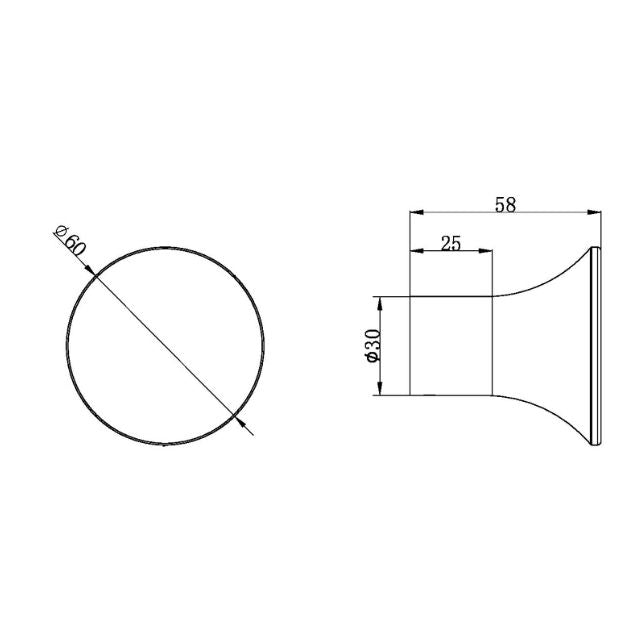 Technical Drawing Nero Zen SS316L Robe Hook Brushed Nickel NR1682BN - The Blue Space