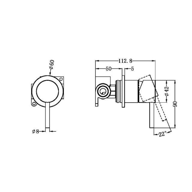 Technical Drawing Nero Zen SS316L Shower Mixer Brushed Bronze NR162211BZ - The Blue Space