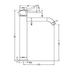 Technical Drawing Nero Zen SS316L Tall Basin Mixer Graphite NR162201aGR - The Blue Space