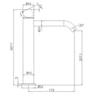 Technical Drawing Nero Zen SS316L Tall Basin Mixer Handless Graphite NR162201cGR - The Blue Space