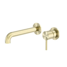 Nero Zen SS316L Wall Basin/Bath Mixer Separate Back Plate 185mm Spout Brushed Gold NR162210b185BG - The Blue Space