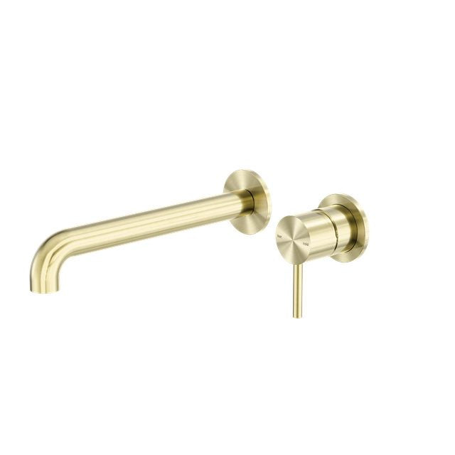 Nero Zen SS316L Wall Basin/Bath Mixer Separate Back Plate 230mm Spout Brushed Gold NR162210b230BG - The Blue Space