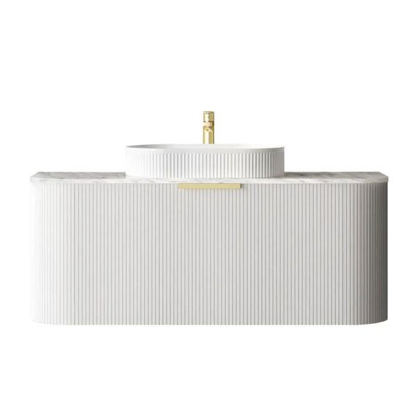 Otti Bondi 1200mm Fluted Wall Hung Curve Vanity Satin White with Natural Carrara Marble Stone Top
