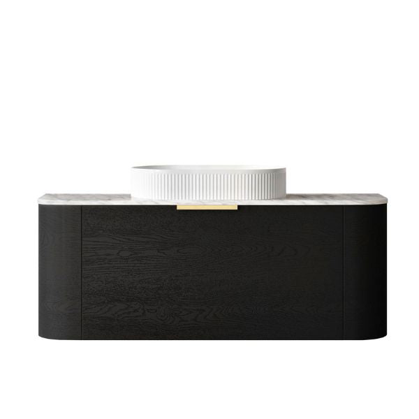 Otti Bondi 1200mm Wall Hung Curve Vanity Black Oak with Cloudy Carrara Stone Top