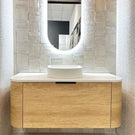 Otti Bondi 1200mm Wall Hung Curve Vanity Natural Oak with Pure White Stone Top