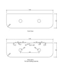 Technical Drawing Stone Top Otti Bondi 1500mm Fluted Wall Hung Curve Vanity Satin White - The Blue Space