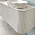 Otti Bondi 1500mm Fluted Wall Hung Curve Vanity Satin White with Cloudy Carrara Stone Top