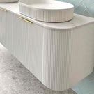 Otti Bondi 1500mm Fluted Wall Hung Curve Vanity Satin White with Cloudy Carrara Stone Top