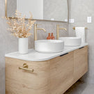 Otti Bondi 1500mm Wall Hung Curve Vanity Natural Oak with Cloudy Carrara Stone Top