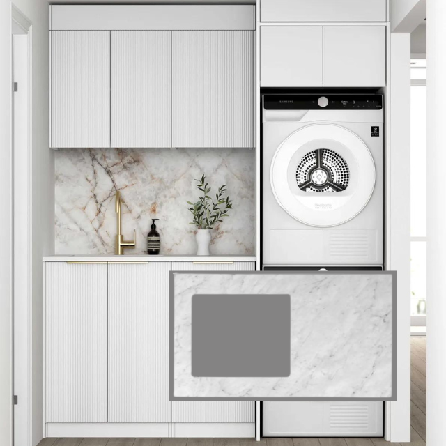 Buy Otti Bondi 1715mm Fluted Laundry Set C - White Include Natural Carrara Marble Stone Top - LA-1715C-BOW-NCA - The Blue Space