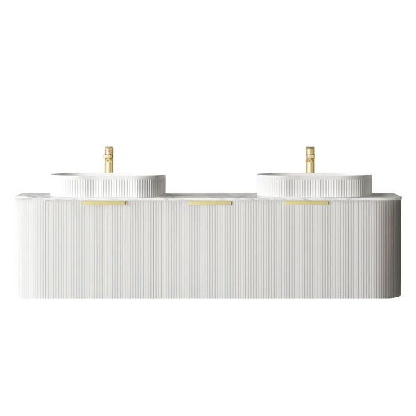 Otti Bondi 1800mm Fluted Wall Hung Curve Vanity Satin White with Natural Carrara Marble Stone Top