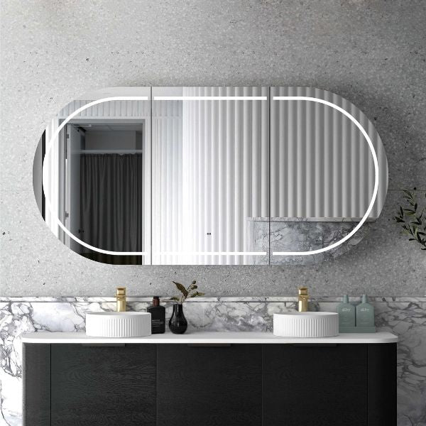 Otti Bondi 1800mm Wall Hung Curve Vanity Black Oak with Pure White Stone Top