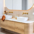 Otti Bondi 1800mm Wall Hung Curve Vanity Natural Oak with Pure White Stone Top