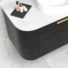 Otti Bondi 600mm Wall Hung Curve Vanity Black Oak with Cloudy Carrara Stone Top