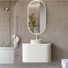 Otti Bondi 750mm Fluted Wall Hung Curve Vanity Satin White with Cloudy Carrara Stone Top