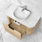 Otti Bondi 750mm Wall Hung Curve Vanity Natural Oak with Cloudy Carrara Stone Top