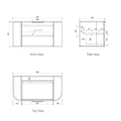 Technical Drawing Cabinet Otti Bondi 900mm Fluted Wall Hung Curve Vanity Satin White - The Blue Space