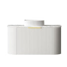 Otti Bondi 900mm Fluted Wall Hung Curve Vanity Satin White with Natural Carrara Marble Stone Top