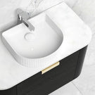 Otti Bondi 900mm Wall Hung Curve Vanity Black Oak with Cloudy Carrara Stone Top