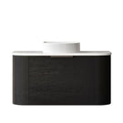 Otti Bondi 900mm Wall Hung Curve Vanity Black Oak with Pure White Stone Top