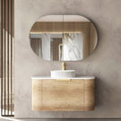 Otti Bondi 900mm Wall Hung Curve Vanity Natural Oak with Pure White Stone Top