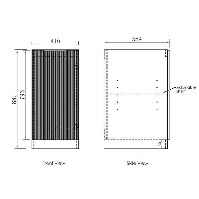 Technical Drawing Single Door Base Cabinet for Otti Bondi White 1060mm Fluted Laundry Cabinet Set - The Blue Space