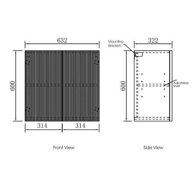 Technical Drawing Wall Cabinet for Otti Bondi White 650mm Fluted Mini Laundry Cabinet Set - The Blue Space