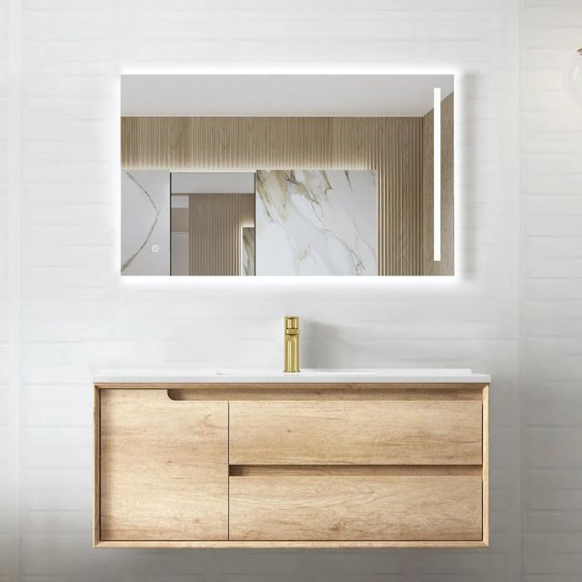 Otti Byron 1200mm Centre Bowl Wall Hung Vanity With Slimline Top - Natural Oak - BY1200NCT - The Blue Space