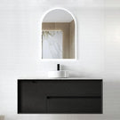 Otti Byron 1200mm Wall Hung Vanity Black Oak With Cloudy Carrara Stone Top for Single Bowl Above Counter Basin BY1200BSTUD-CA - The Blue Space