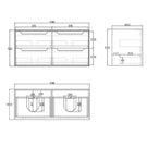 Technical Drawing Otti Byron 1200mm Wall Hung Vanity with Stone Top for Double Bowl Above Counter Basin - The Blue Space
