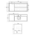 Technical Drawing Otti Byron 1200mm Wall Hung Vanity with Stone Top for Single Centre Bowl Above Counter Basin - The Blue Space