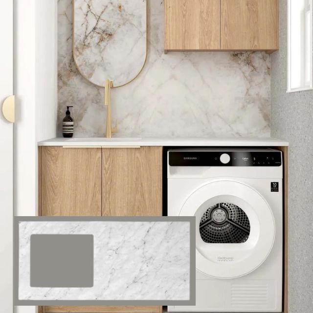 Otti Byron 1305mm Laundry Set A - Natural Oak With Natural Carrara Marble Stone Top - LA-1305A-BYN-NCA- The Blue Space