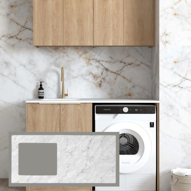 Otti Byron 1305mm Laundry Set B - Natural Oak with Natural Carrara Marble Stone Top LA-1305B-BYN-NCA - The Blue Space