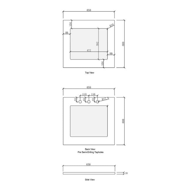 Technical Drawing Stone Top for Otti Byron 1305mm Laundry Set C - Black Oak - The Blue Space