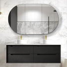 Otti Byron 1500mm Wall Hung Vanity Black Oak With Cloudy Carrara Stone Top for Double Bowl Above Counter Basin BY1500BSTUD-CA - The Blue Space