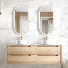 Otti Byron 1500mm Wall Hung Vanity Natural Oak With Cloudy Carrara Stone Top for Double Bowl Above Counter Basin BY1500NSTUD-CA - The Blue Space
