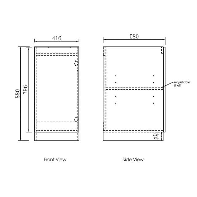 Technical Drawing 416mm Freestanding Cabinet for Otti Byron 1715mm Laundry Set A - Black Oak - The Blue Space