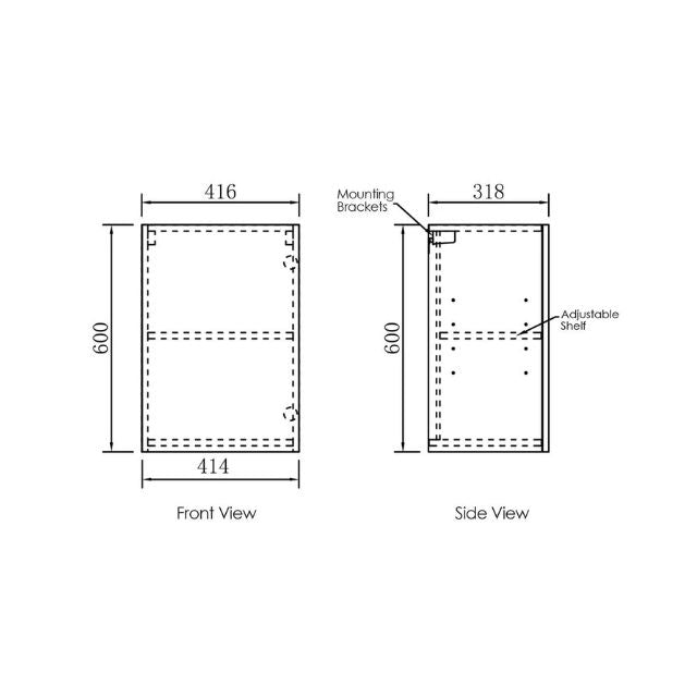 Technical Drawing 416mm Wall Cabinet For Otti Byron 1715mm Laundry Set A - Natural Oak