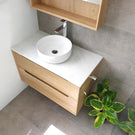 Otti Byron 750mm Wall Hung Vanity Natural Oak With Cloudy Carrara Stone Top for Above Counter Basin BY750NSTUD-CA - The Blue Space