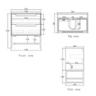 Technical Drawing Otti Byron 750mm Wall Hung Vanity with Stone Top for Above Counter Basin - The Blue Space