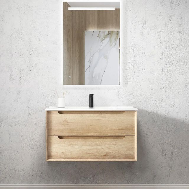 Otti Byron 900mm Wall Hung Vanity With Slimline Top - Natural Oak - BY900NCT - The Blue Space