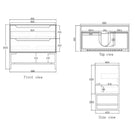 Technical Drawing Otti Byron 900mm Wall Hung Vanity with Stone Top for Above Counter Basin - The Blue Space