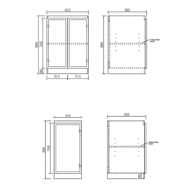 Technical Drawing - Otti Byron Black Oak Laundry Cabinet Set