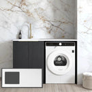 Otti Byron Black Oak 1300mm Laundry Cabinet Set With Pure White Stone Top