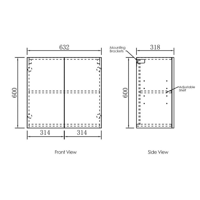 Technical Drawing Wall Cabinet For Otti Byron Black Oak 650mm Mini Laundry Cabinet Set - The Blue Space