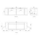 Technical Drawing Otti Hampshire 1500mm Curve Wall Hung Vanity Matte White With Stone Top - The Blue Space